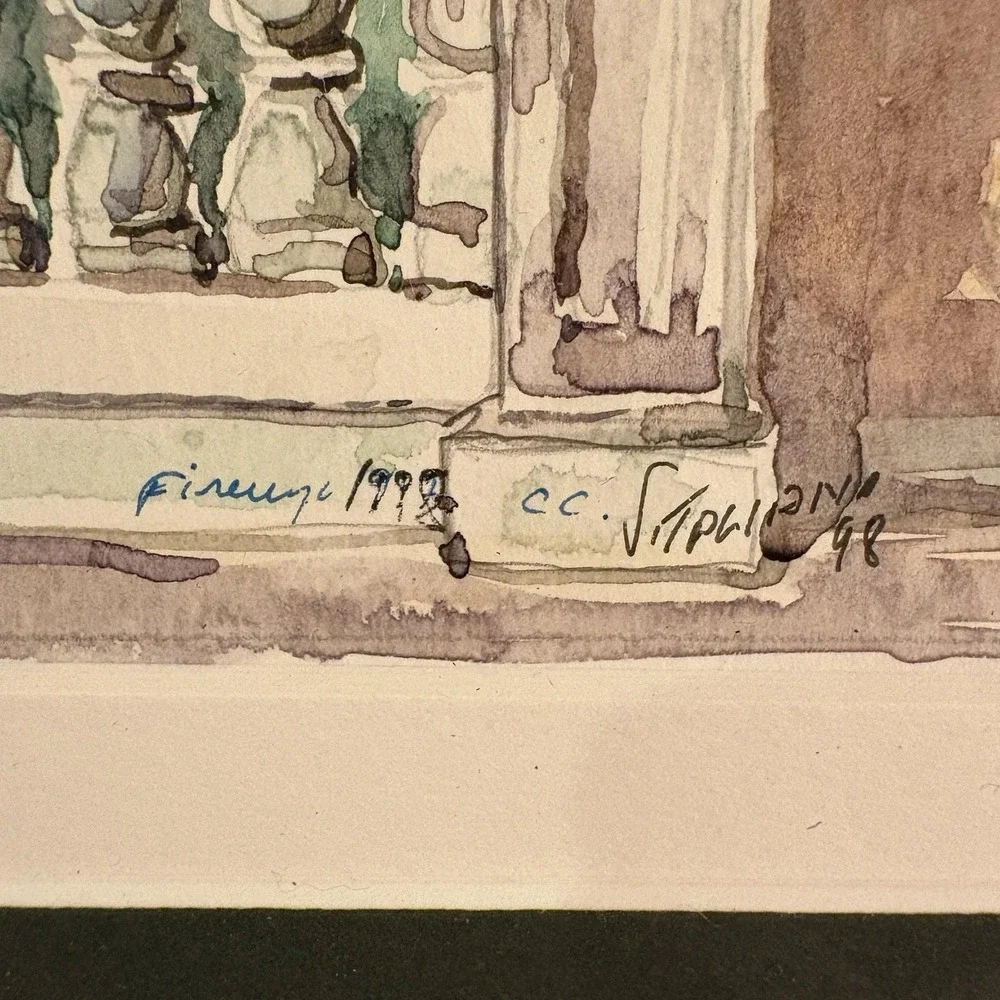 Watercolor Florence 1998 Villa Door Signed By Artist See Signature Beige Green - Picture 10 of 16